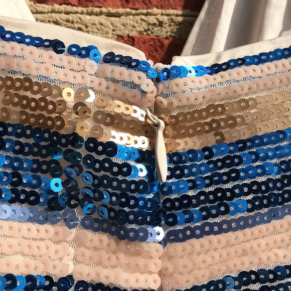RYSE X Revolve Blue & Gold Sequin Wrap Mini Dress - Picture 15 of 16